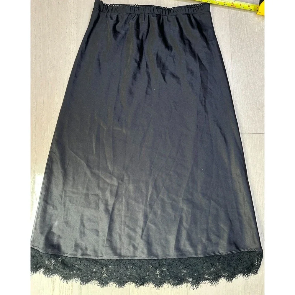 Disturbia Satin Slip Skirt Lace Trim Maxi Gothic Dark Glamour Classic Black US 6